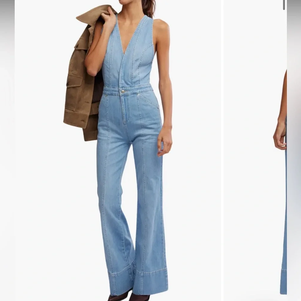 Free People Blue Flare Wide Leg Jeans‼️‼️ - Picture 1 of 8